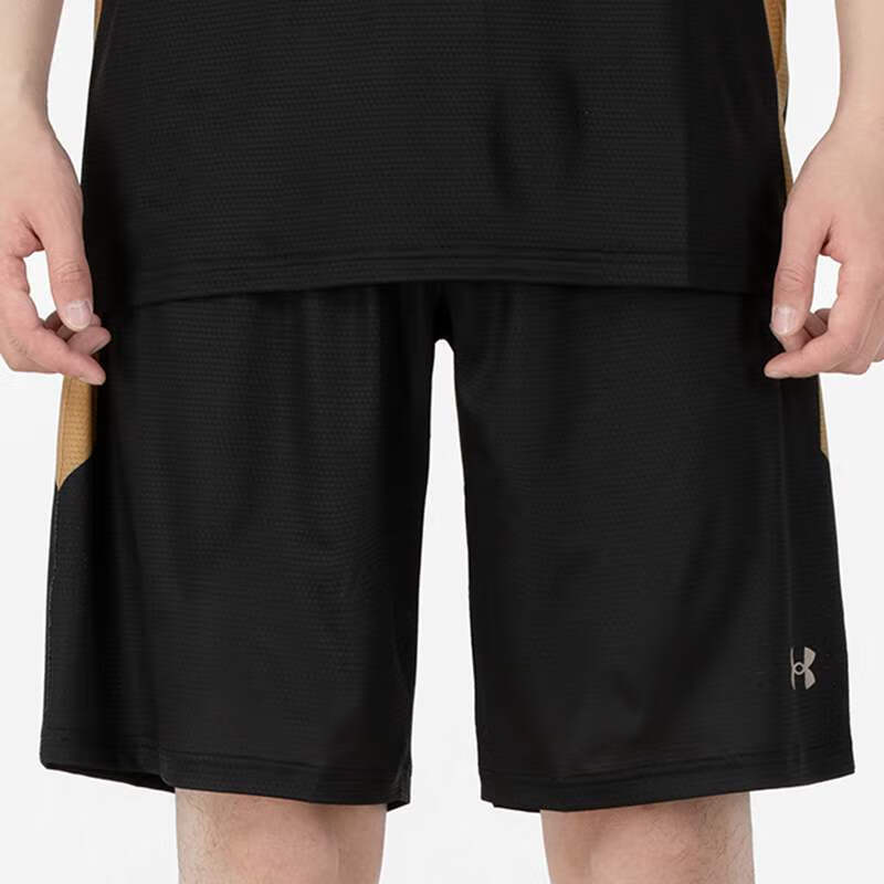 Under armour andromeda бренд логотип печать средней талии сплошной цвет влаги фитинга дышащий бег фитнес тренировки короткие пять баскетбол брюки мужские черный