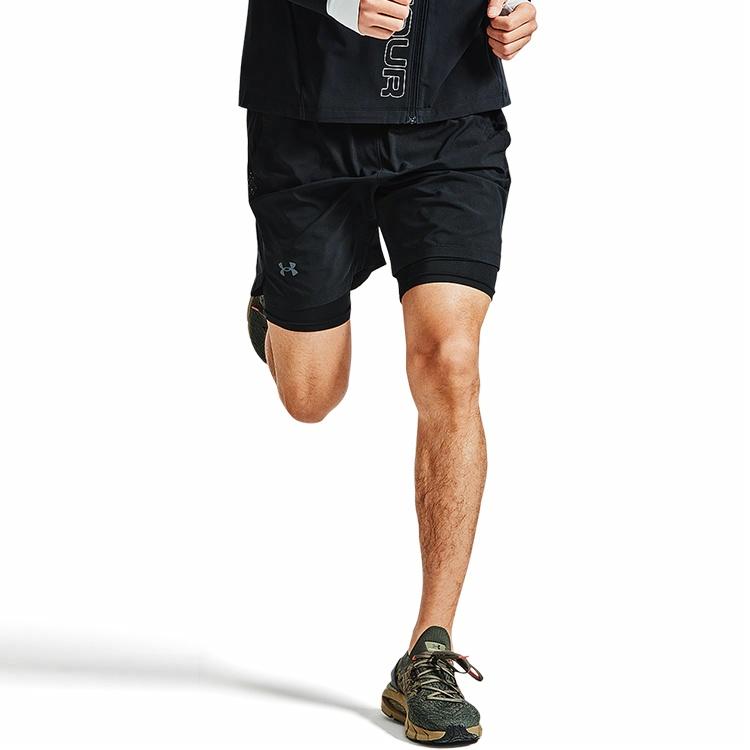 Under armour легкие облегающие тканые тренировочные шорты 2-в-1 athletic shorts men's black