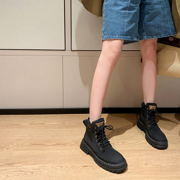 Balletcat воловьей кожи шнуровка рабочая одежда модные личности высота увеличить удобные модные тенденции сто теплый короткий мартин сапоги 5 см женщина