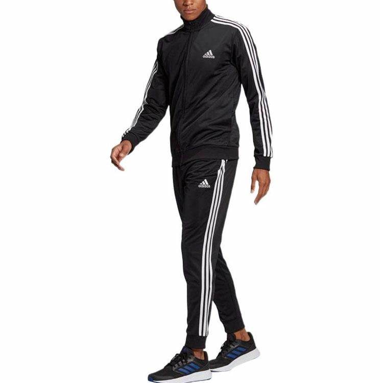 Adidas sportswear essentials 3-stripes logo jacket coat trousers casual sports suit men's international black - Boxette Shop
