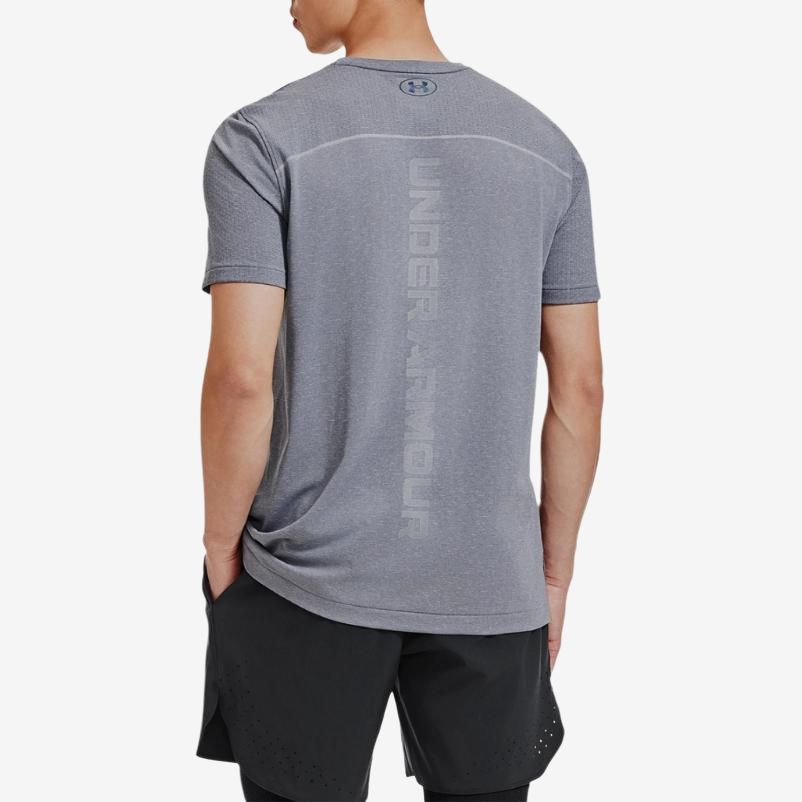 Under armour ua rush vanish elite american vintage back letter print sports crew neck short sleeve t-shirt men's rhino grey