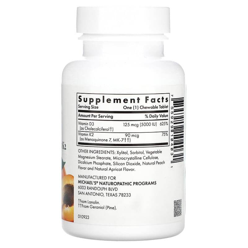 БАД Michael's Health, витамин D3, K2, вкус абрикоса, 90 жевательных таблеток - Boxette Shop