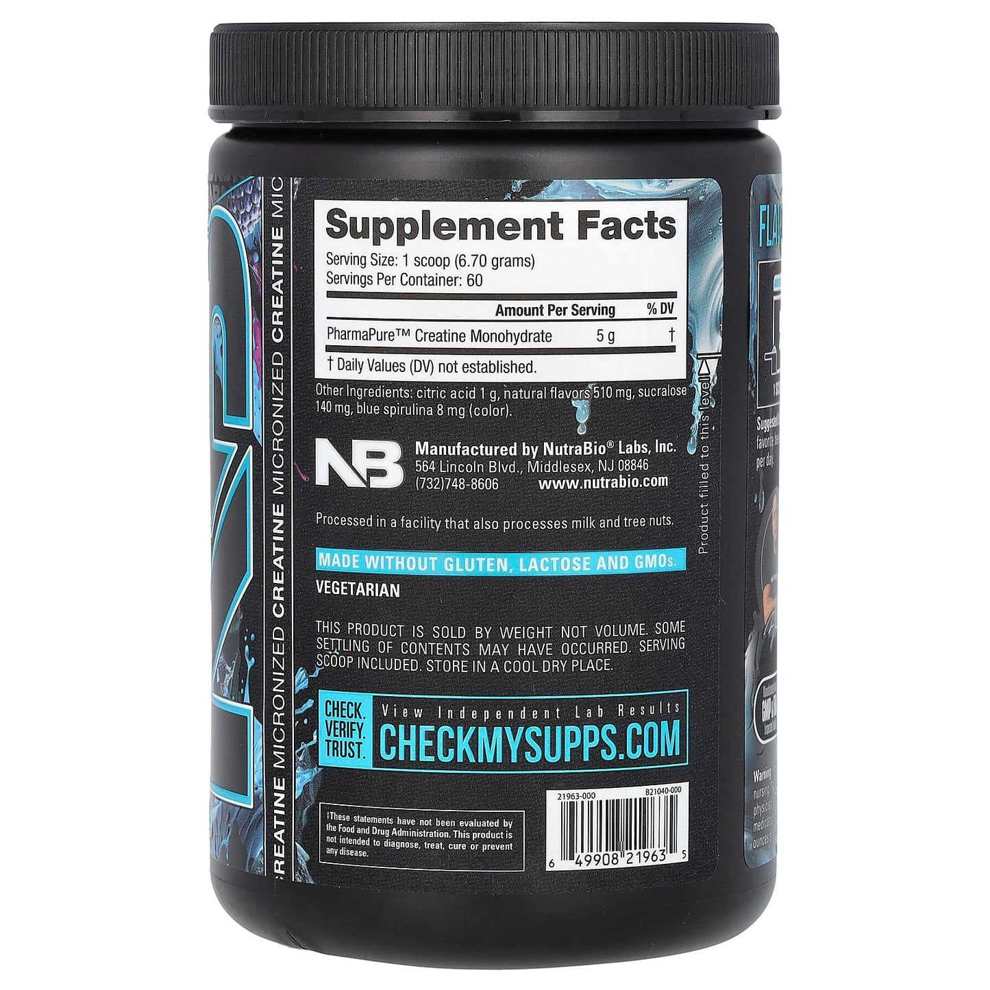 Спортивное питание NutraBio Micronized Creatine Burst, Arctic Blast с голубой малиной - Boxette Shop