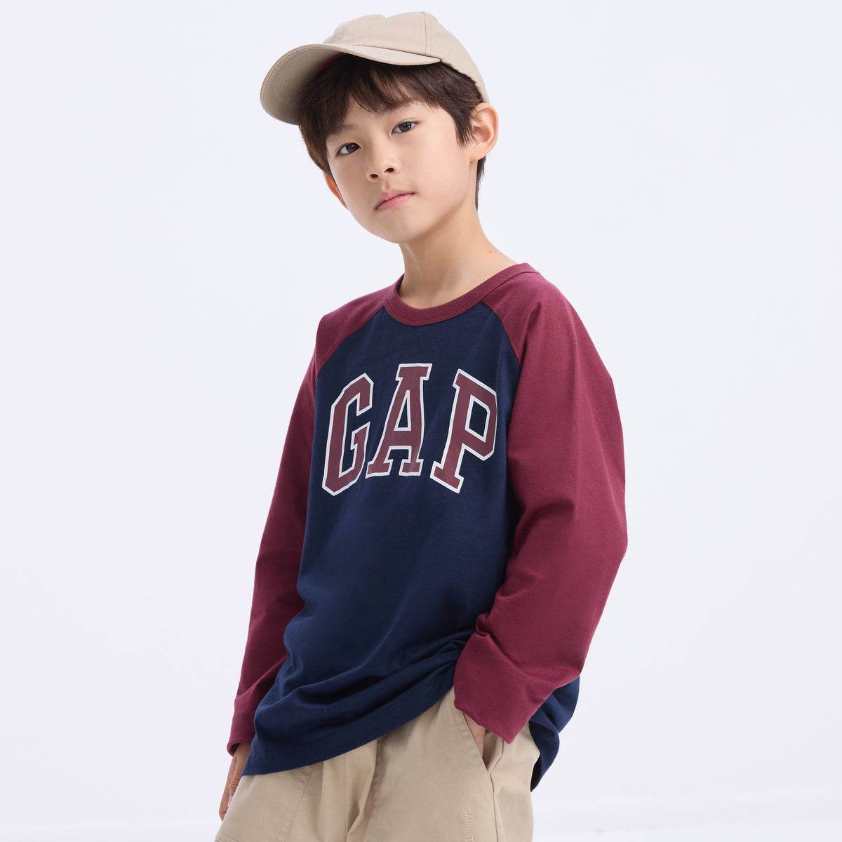 Gap футболка хлопок мода colour block длинный рукав детский стиль - Boxette Shop