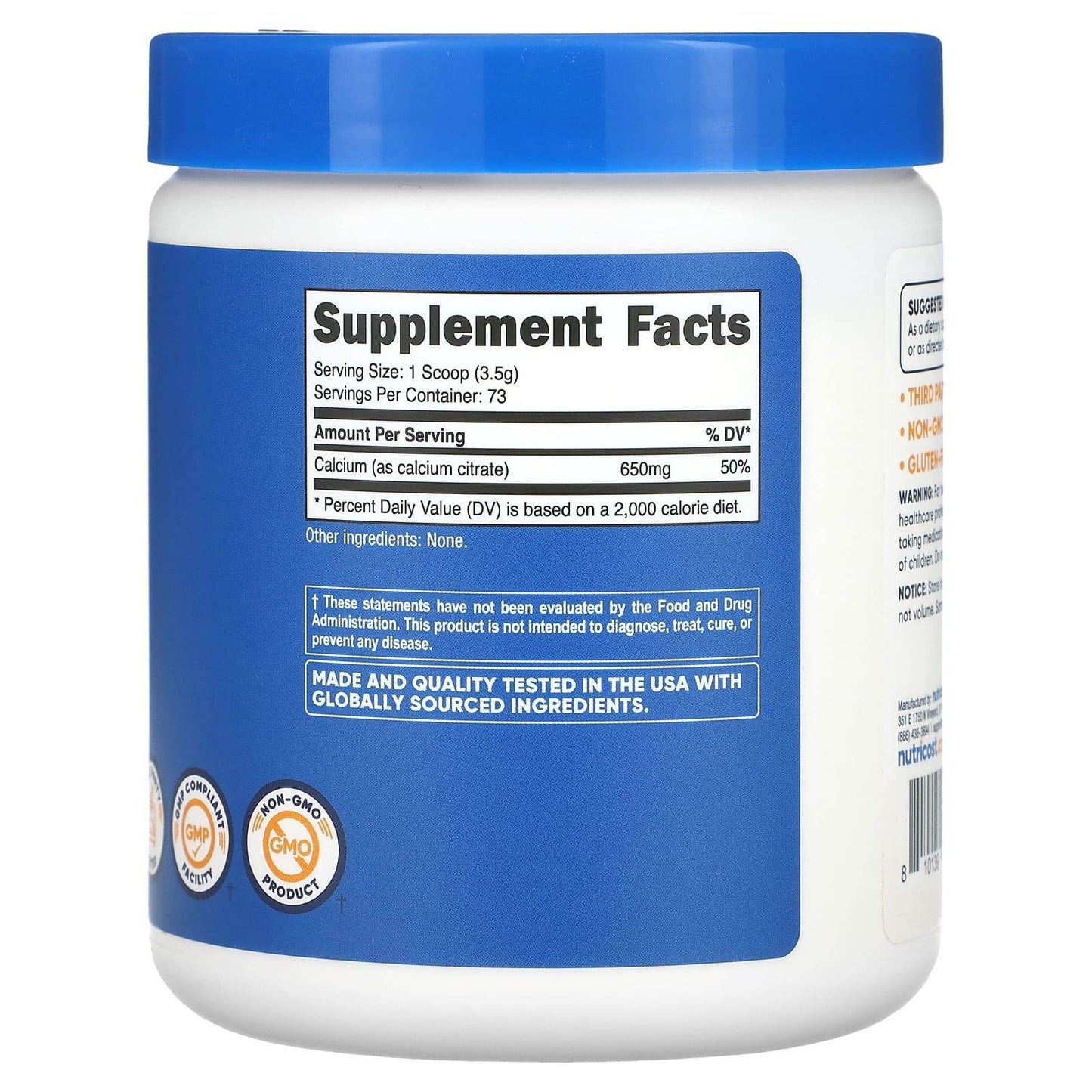 Пищевая добавка Nutricost, цитрат кальция, 250 г - Boxette Shop
