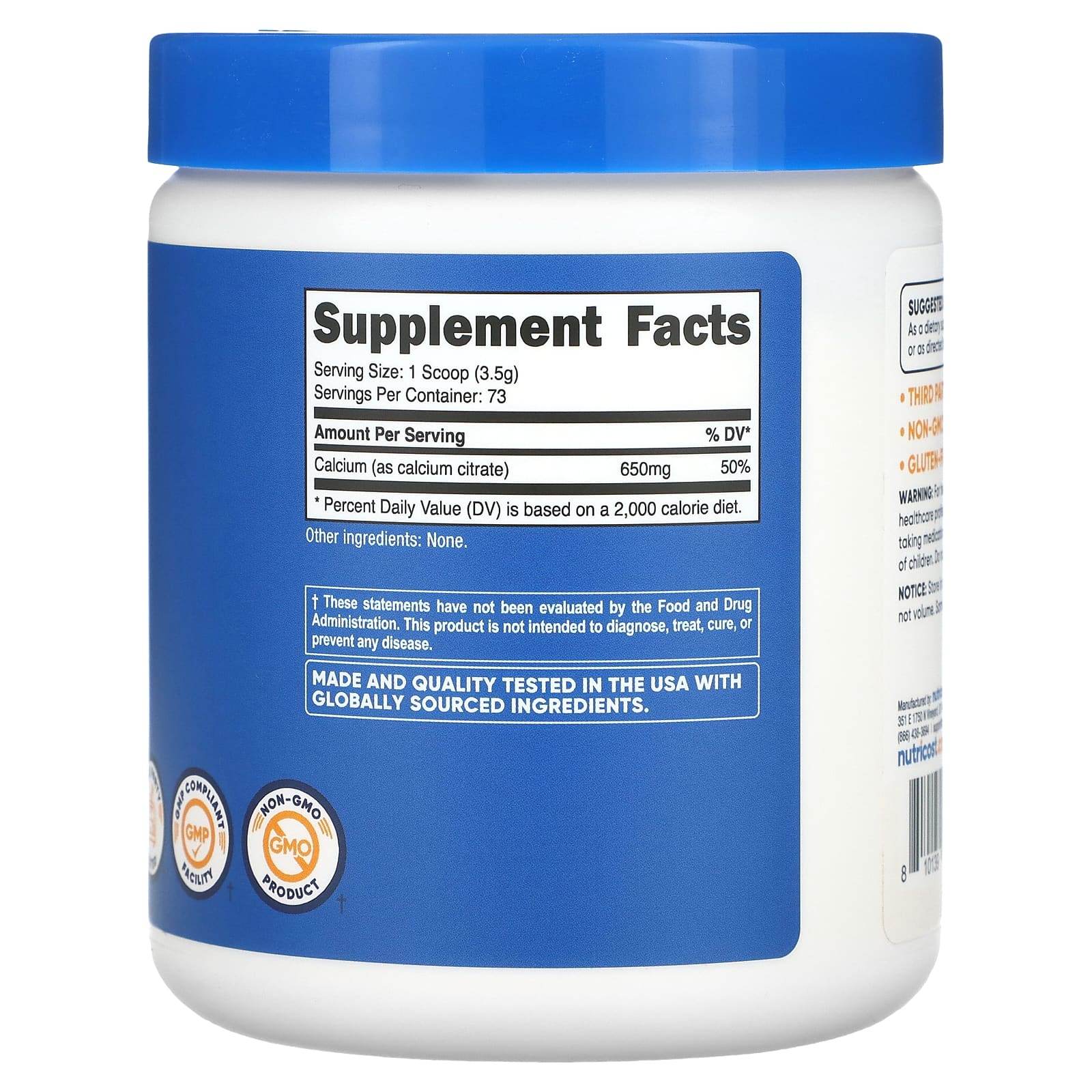 Пищевая добавка Nutricost, цитрат кальция, 250 г - Boxette Shop