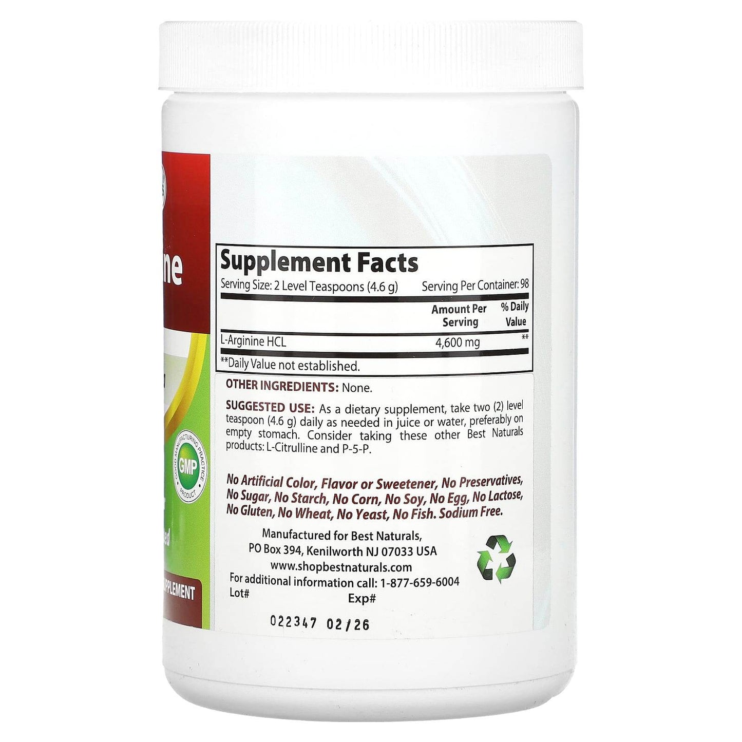 Спортивное питание Best Naturals, L-аргинин, 454г - Boxette Shop