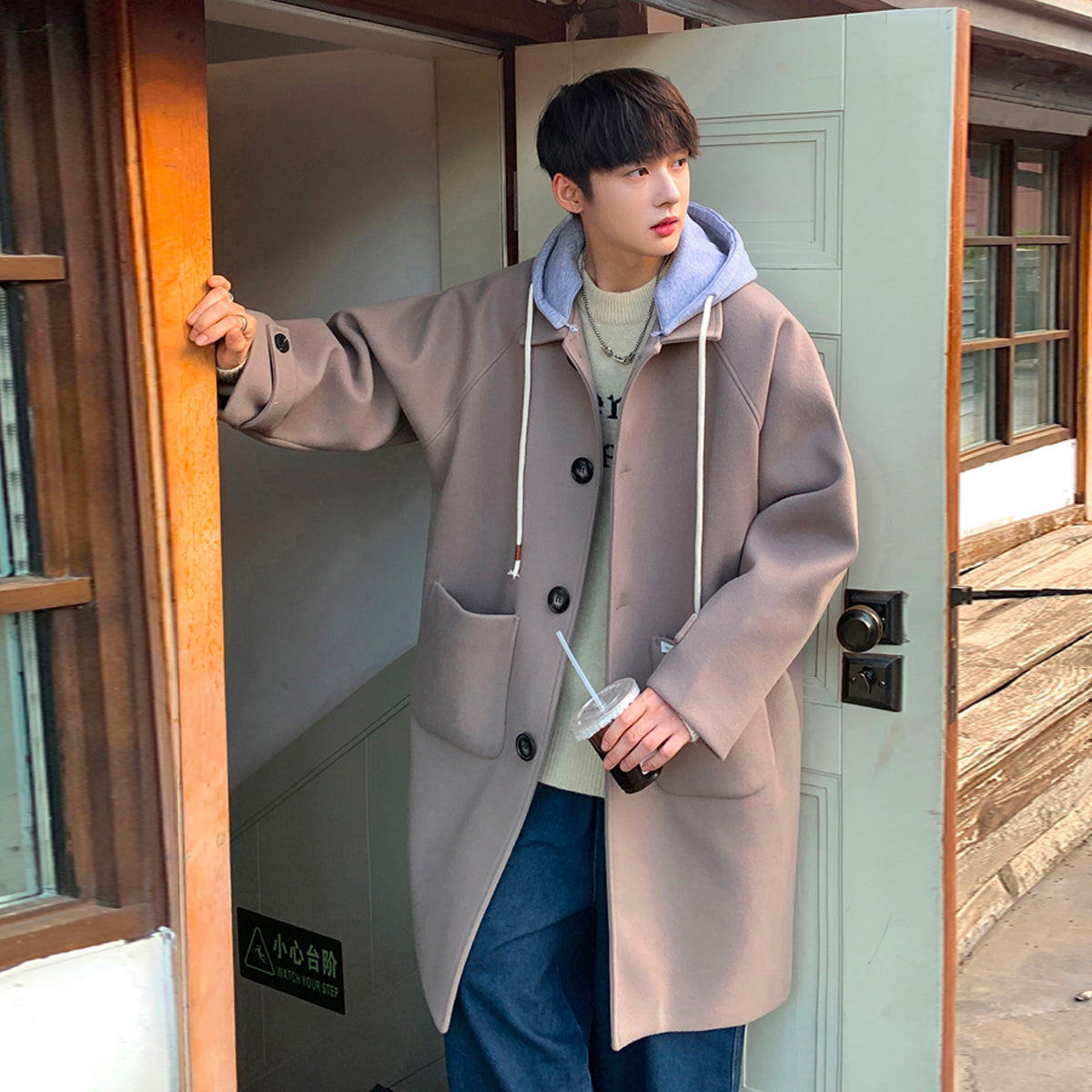 David beacon oddiy retro bo'sh tasodifiy kollej uslubi issiq qalinlashgan o'rta uzunlikdagi trench ko'ylagi ko'cha klassik asosiy ko'p qirrali bir ko'krak qalpoqli soxta ikki qismli tvid palto erkaklar va ayollar bir xil modellar