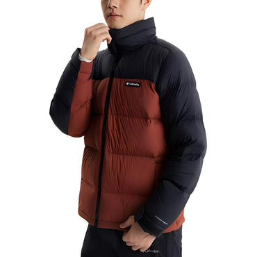 Columbia omni-heat hoodless collar zip comfort down jacket men's brown black