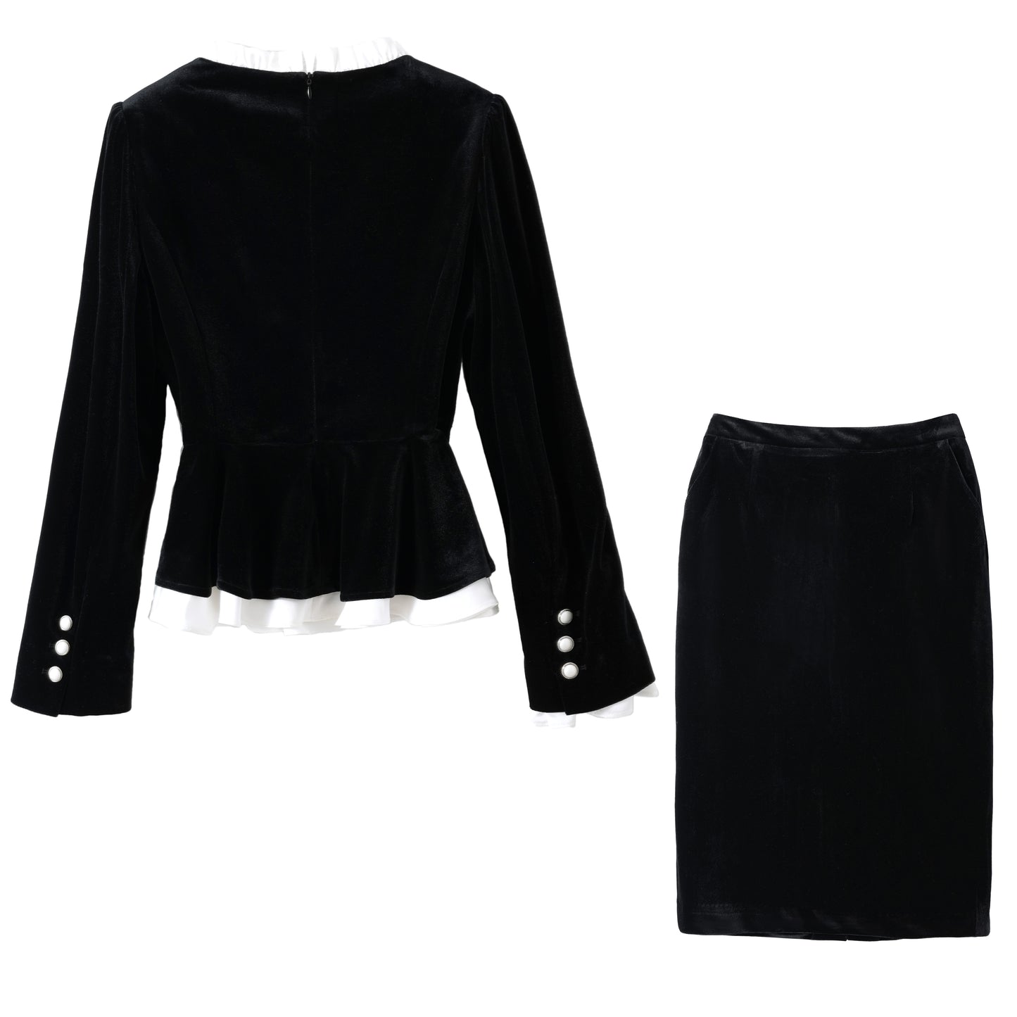 Bitta sayoz baxmal qora frantsuz engil hashamatli kichik parfyumeriya zali gaz kostyumi ayollar qora