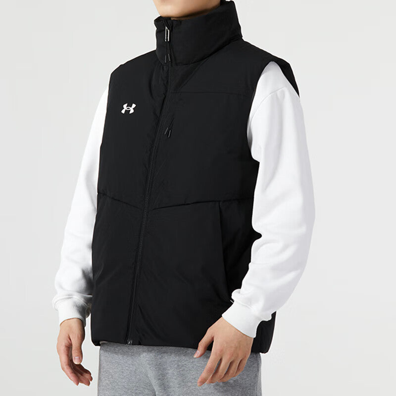Under armour сплошной цвет стоячий воротник спорт на открытом воздухе бег casual вниз жилет мужчины и женщины черный