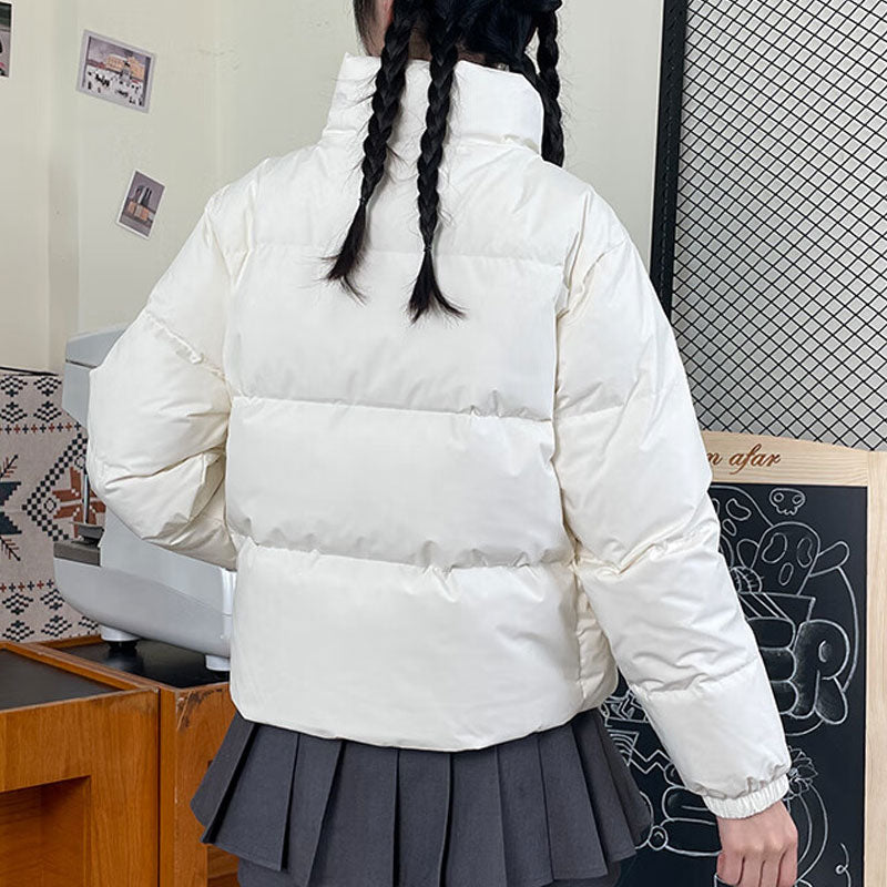 Yangi balans tekis rangli stend yoqa shamolga chidamli issiq past ko'ylagi ayollar oq