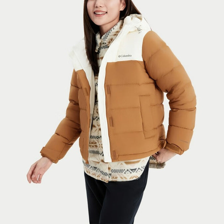 Columbia columbia urban outdoor collection colour block patchwork outdoor 700 puff warm hood breaded down jacket women's brown