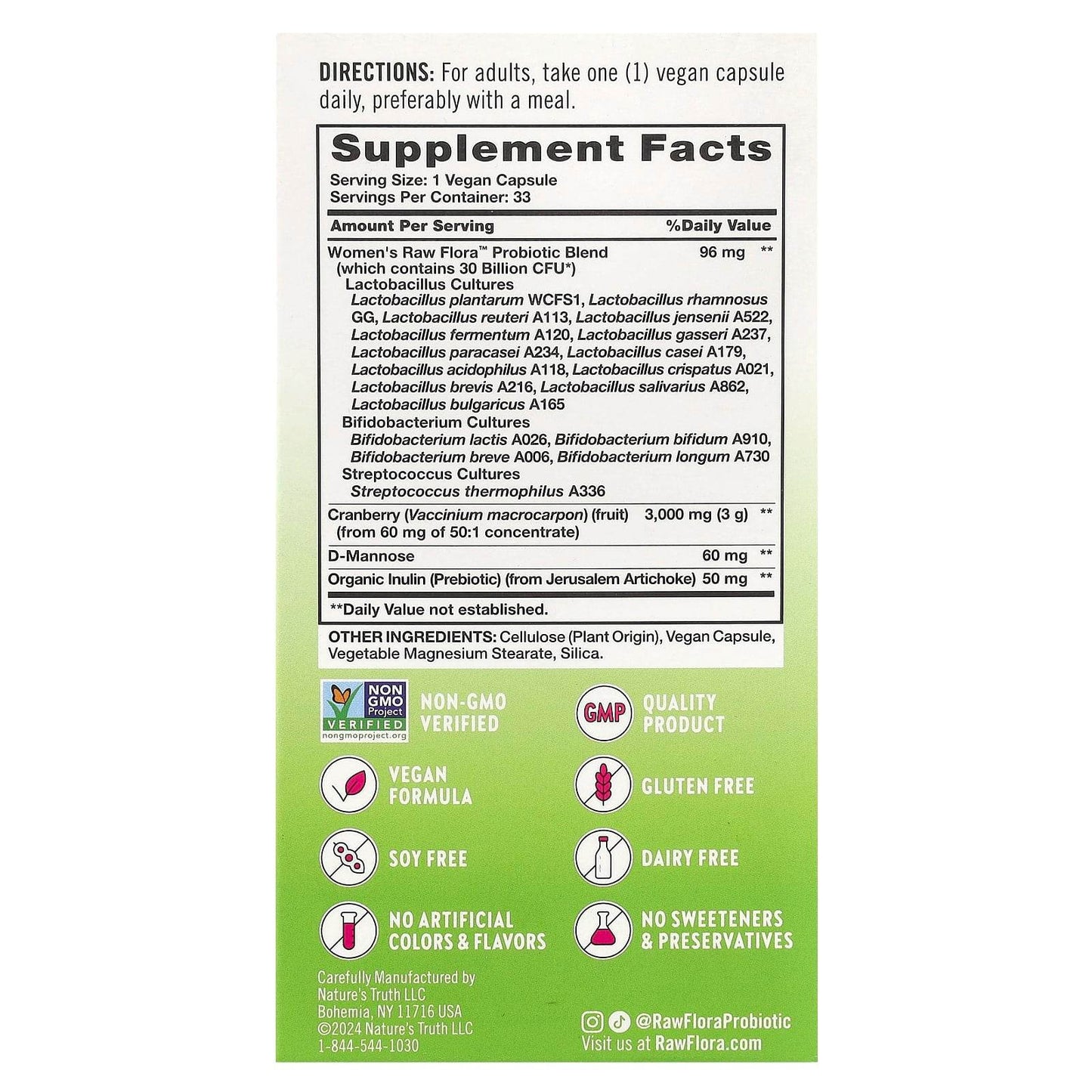БАД Nature's Truth Women's Care, пробиотик-18 Raw Flora, 33 капсулы - Boxette Shop