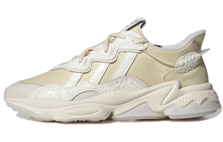 Adidas originals ozweego mesh fabric synthetic leather fashion shock absorbing anti-slip wear-resistant wrapping support low top life casual shoes women's beige