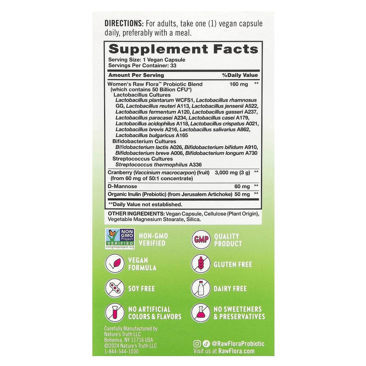 БАД Nature's Truth Women's Care, пробиотик-18 Raw Flora, 33 капсулы - Boxette Shop