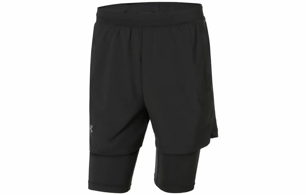 Under armour 2-в-1 спортивные тренировочные беговые дышащие шорты мужские черные