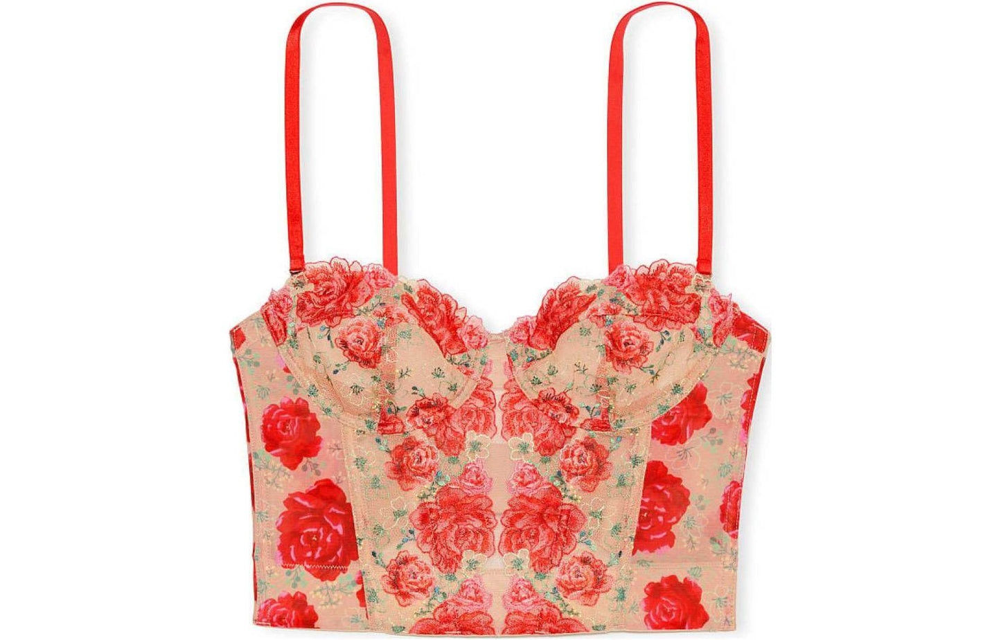 Victoria's secret victoria's secret кружево цветочная вышивка тонкий fishbone shapewear женская шампань коралловый красный принт - Boxette Shop