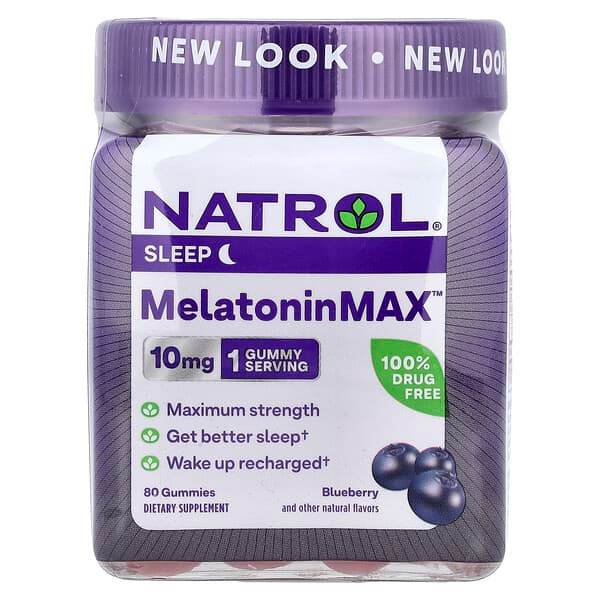 БАД Natrol, MeltoninMax, голубика, 10 мг, 80 жевательных мармеладок - Boxette Shop