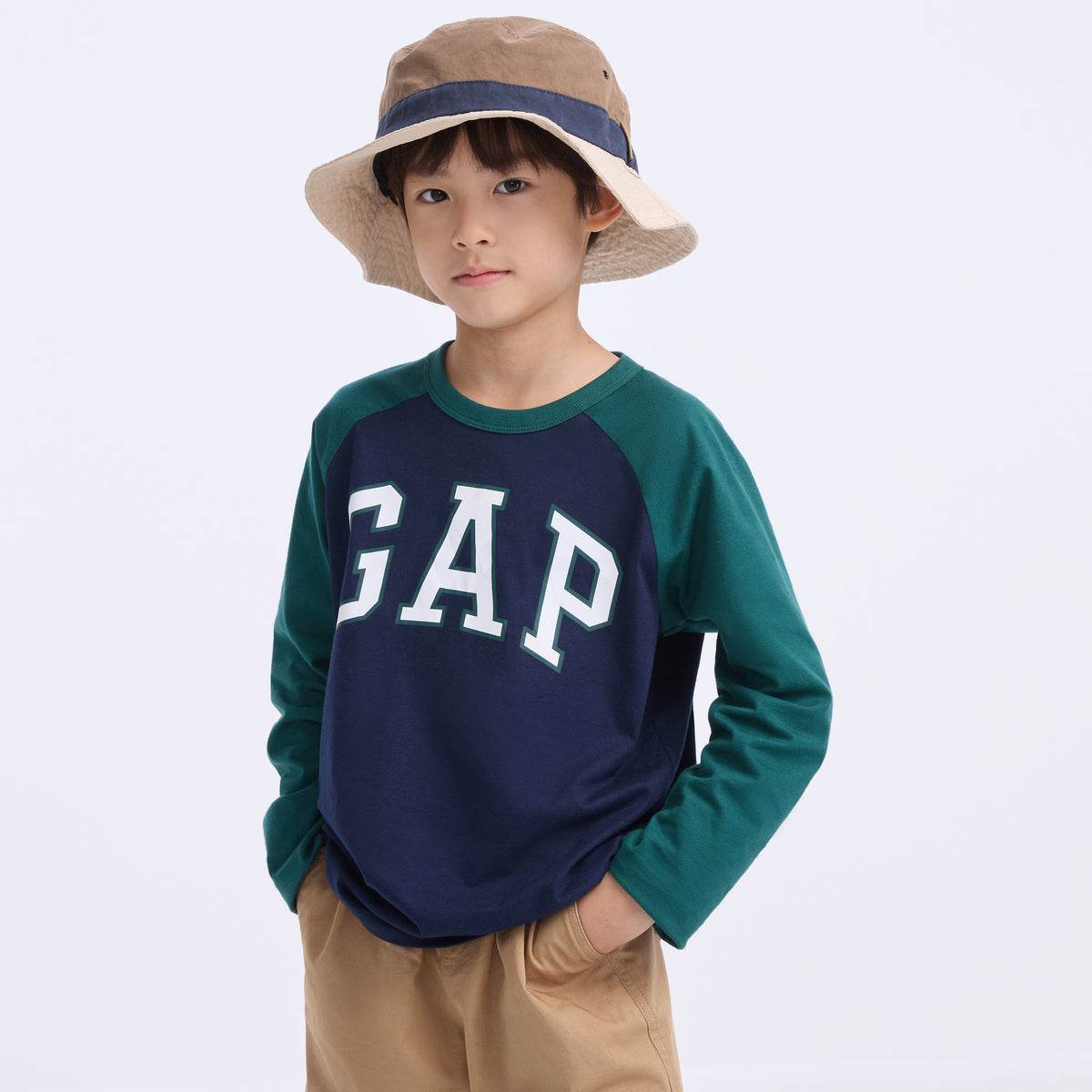 Gap футболка хлопок мода colour block длинный рукав детский стиль - Boxette Shop