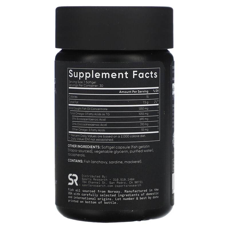 БАД Sports Research, Рыбий жир с омега-3, 30 мягких таблеток - Boxette Shop