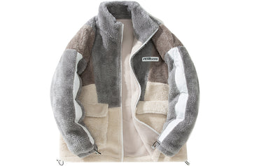 Golfkross ish kiyimi cho'ntaklari bir-biriga bog'langan to'qnashuv rangli qo'zichoq juni harflari yorlig'i qalinlashgan yoqa bo'sh paxta ko'ylagi bir xil narsali erkaklar va ayollar