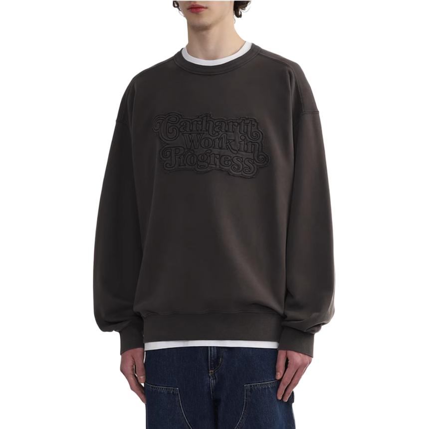 Carhartt wip ss25 amerika logotipi kashtado'zli mato patchli uzun yengli qora erkaklar sviteri