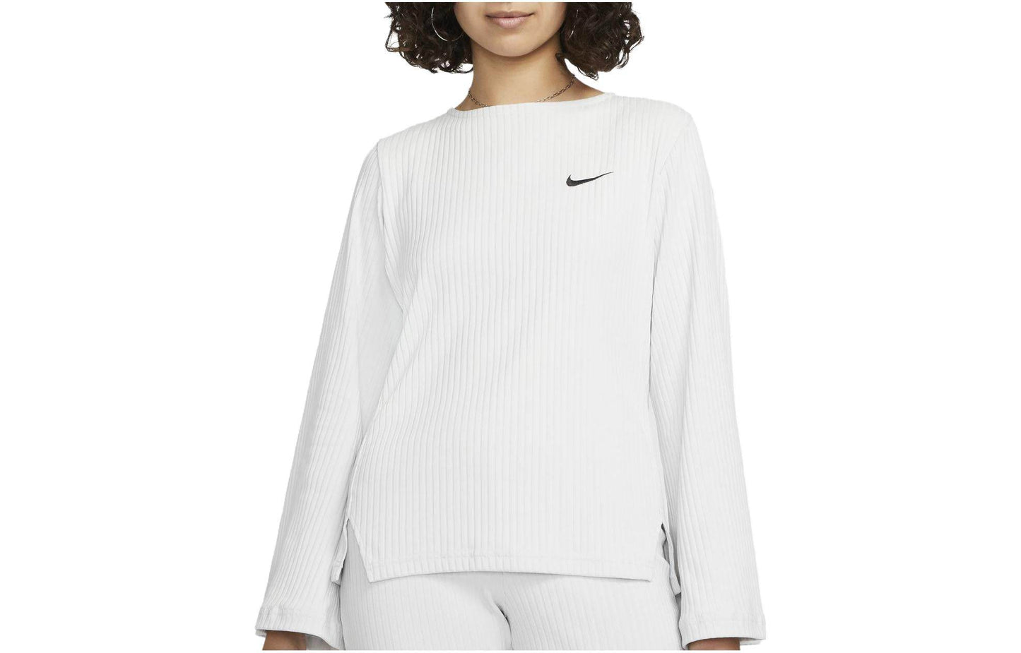 Nike brand logo solid colour crew neck pullover knit women's white