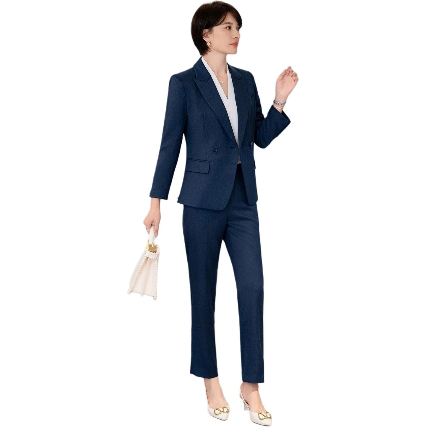 Bir parcha to'plam sovg'a qutisi tekis rangli uzun yengli ko'ylagi qulay oddiy shimlar salqin adaçayı imperator opasi ish joyi ayollar kostyumi kostyumi ayol to'q ko'k