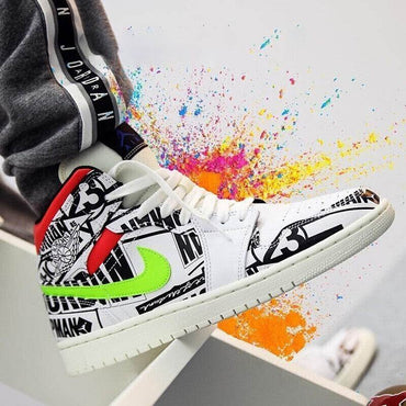 Кроссовки подростковые Air Jordan 1 Mid Cowhide Graffiti - Boxette Shop