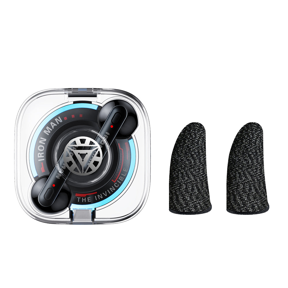 Disney QS28 Kapitan Amerika Iron Man 100-yillik modeli Haqiqiy avtorizatsiyalangan shaffof oʻyin sport shovqinlarini bekor qiluvchi Apple Android universal quloqqa simsiz Bluetooth eshitish vositasi