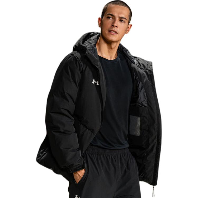 Under armour сплошной цвет короткий капюшон утолщенный открытый теплая куртка пуховик мужской черный
