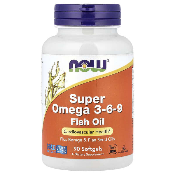 БАД NOW Foods, Super Omega 3-6-9, рыбий жир, 90 капсул