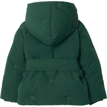 Burberry пуховая куртка fw24 equestrian horseman с капюшоном и вышивкой с длинным рукавом темно-зеленый детские