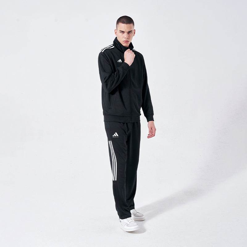 Adidas полосатый логотип логотип стоячий воротник с длинным рукавом куртка пальто средняя талия эластичные брюки повседневная толстовка унисекс черный - Boxette Shop