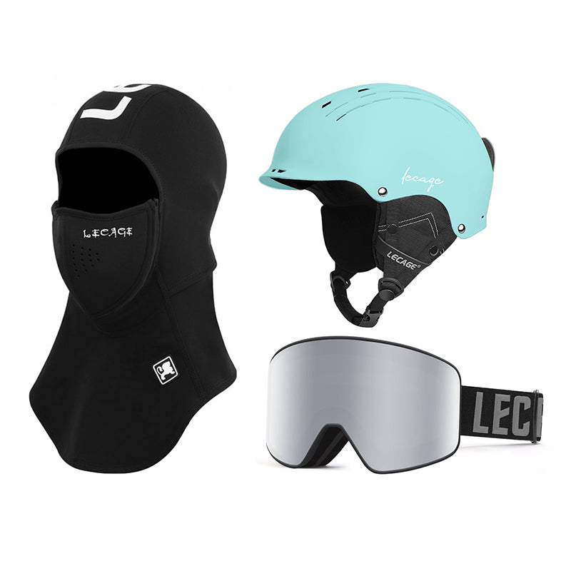 Lecage lecage ветрозащитный анти-туман магнитный снег очки теплая маска сочетание abs безопасности аварии лыжный шлем