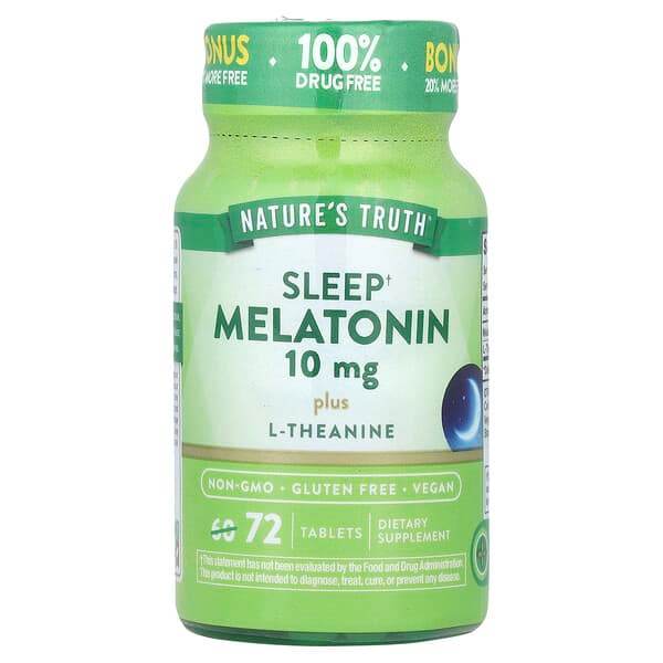 БАД Nature's Truth, Мелатонин для сна с L-теанином, 10 мг, 72 таблетки - Boxette Shop