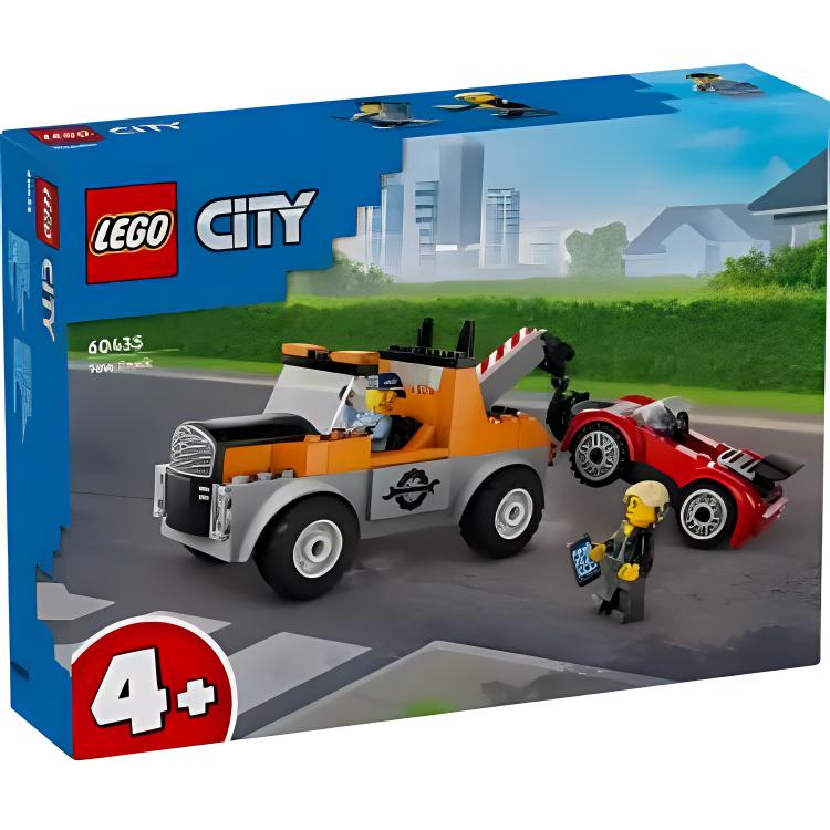 Sport avtomobili bilan LEGO Yoʻl qutqaruv treyleri (60435)