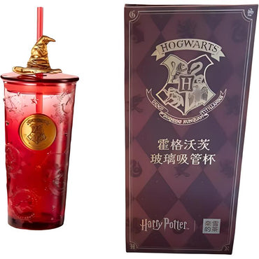 Nesquik's tea x harry potter hogwarts glass straw mug golden red 520ml