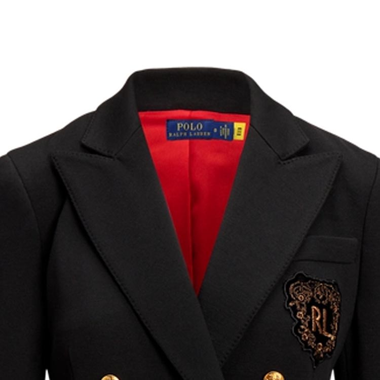 Polo Ralph Lauren SS24 Logo Aplike Qo'sh ko'krakli Slim Fit Uzun yengli Blazer Ayollar Qora