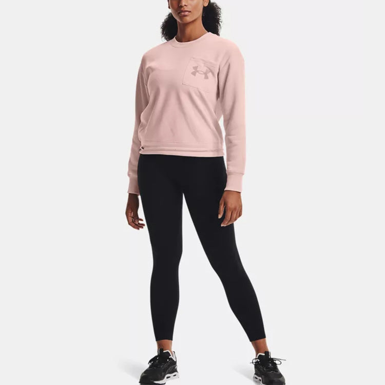 Under armour andromeda rival mesh флис теплый нагрудный карман мягкий круглый шеи пуловер свитер зимний женский розовый