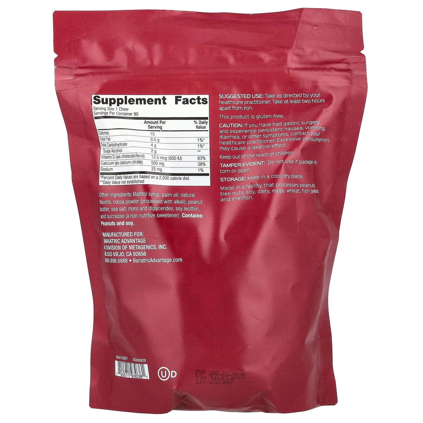 БАД Bariatric Advantage Chewy Bite, цитрат кальция, с арахисовым маслом и шоколадом, 90 жевательных таблеток