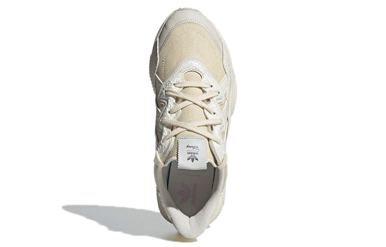 Adidas originals ozweego mesh fabric synthetic leather fashion shock absorbing anti-slip wear-resistant wrapping support low top life casual shoes women's beige