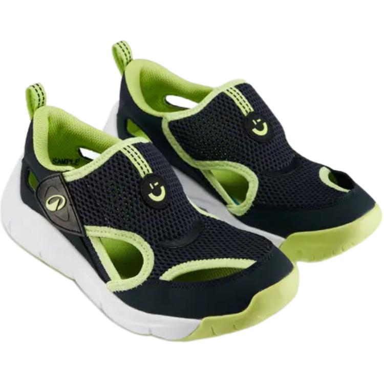 Decathlon Playful Ultrabreath Qulay va ko'p qirrali toymasin aşınmaya bardoshli past-to'pli bolalar sandallari qora va yashil bolalar modeli