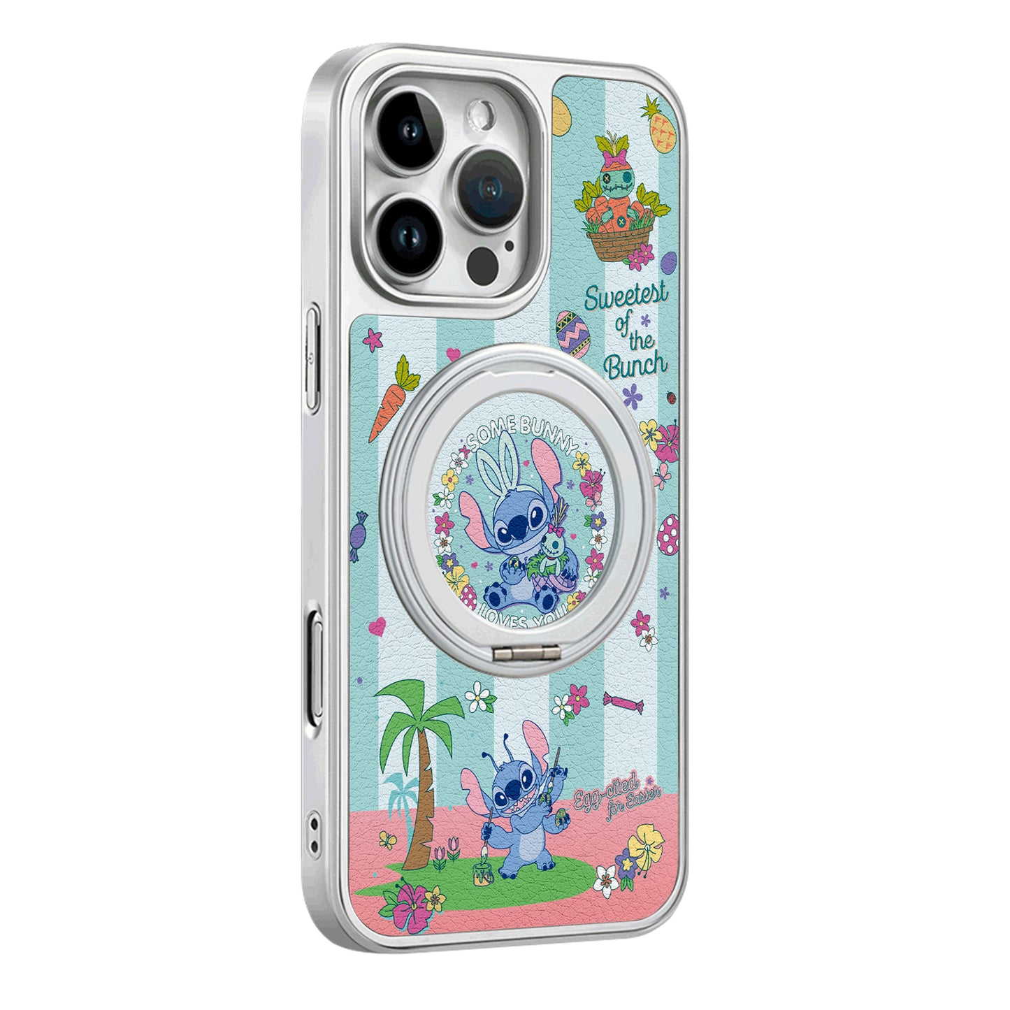 Disney ABS+PC materiali Yoqimli Tide Stitch Niche uglerod tolasi namunasi 360° aylanadigan stent teri himoya sumkasi Apple/Apple 16promax/15/14pro/max/iphone13/12/11