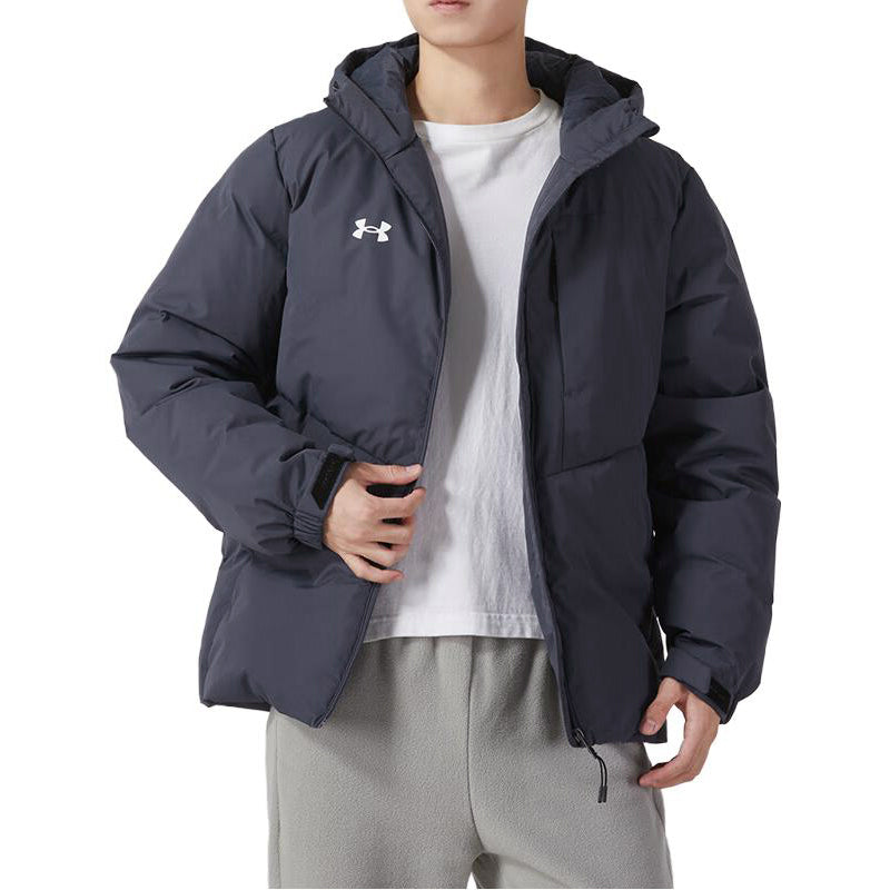 Under armour сплошной цвет случайные капюшоном с длинным рукавом куртка вниз куртка мужская синий