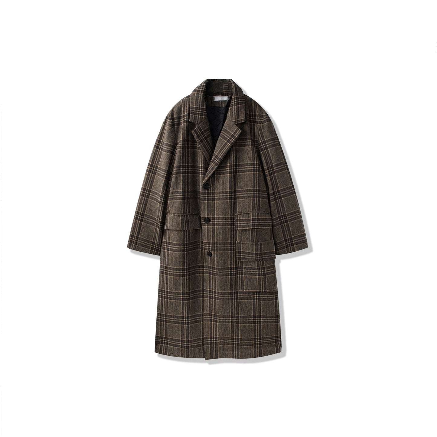 Yumshoq astarli o'rta uzunlikdagi tvid qalin tizzali koreyscha bo'shashgan britan uslubidagi pastki palto bir xil ko'krakli erkaklar va ayollar