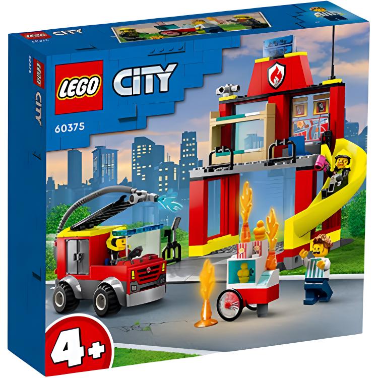 O't o'chirish mashinasi bilan LEGO o't o'chirish stantsiyasi (60375)