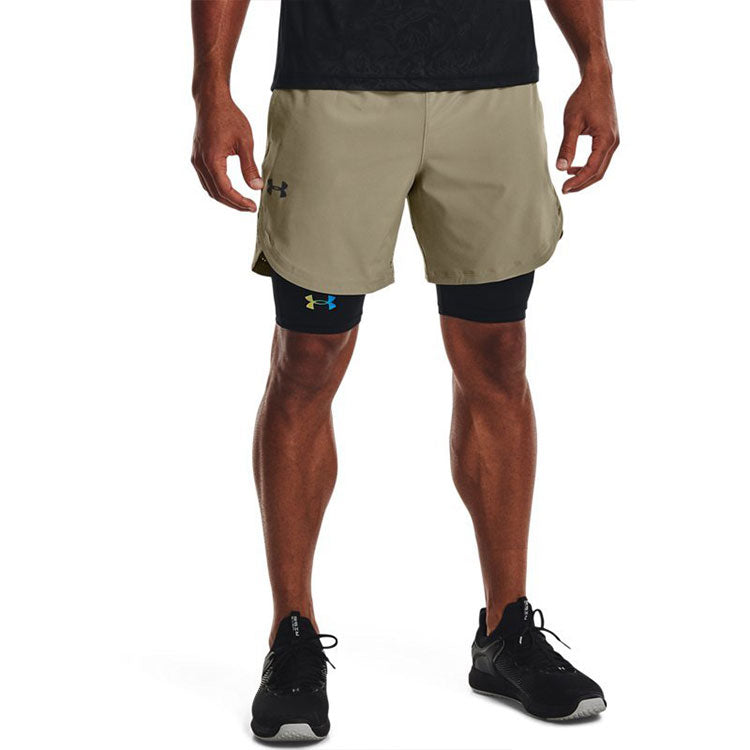 Under armour ss22 stretch solid logo tie breathable athletic training shorts men's khaki
