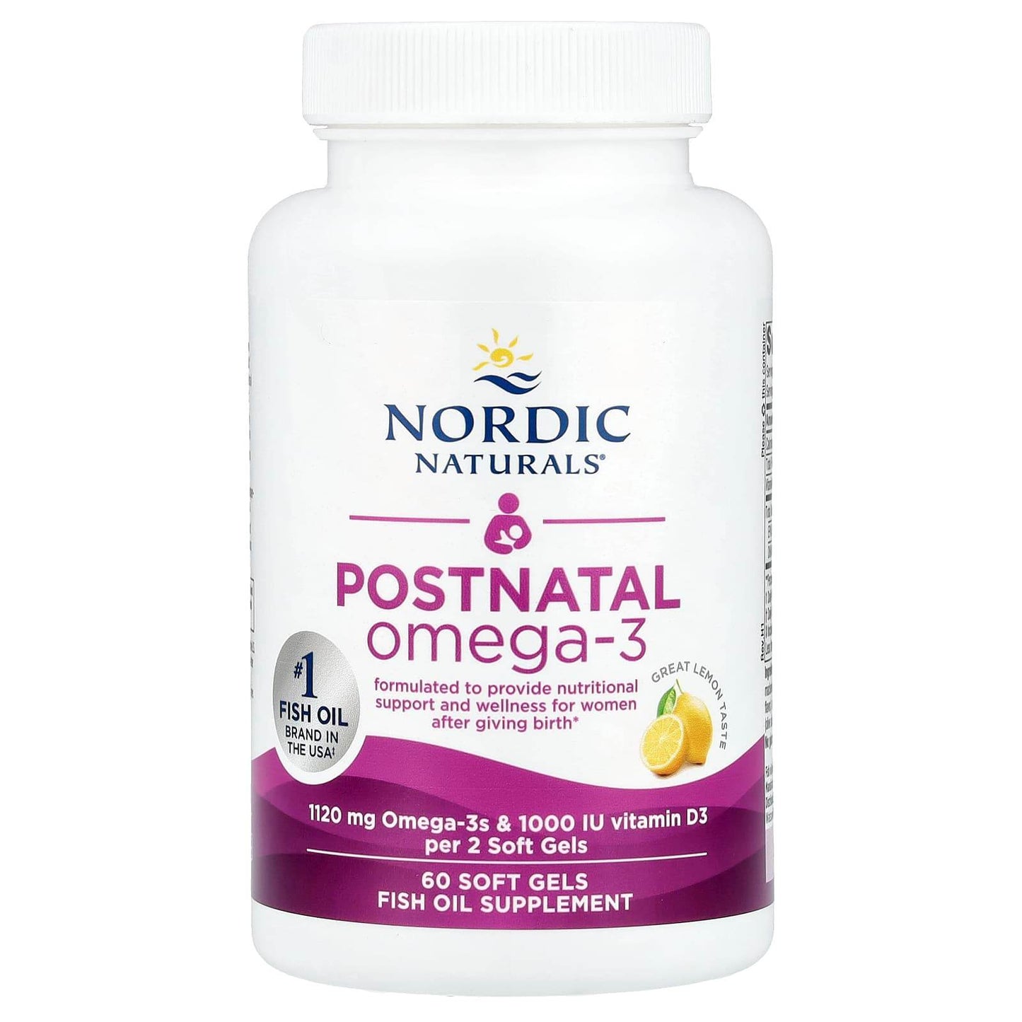 БАД Nordic Naturals, омега-3 для применения в послеродовой период, со вкусом лимона, 60 капсул - Boxette Shop